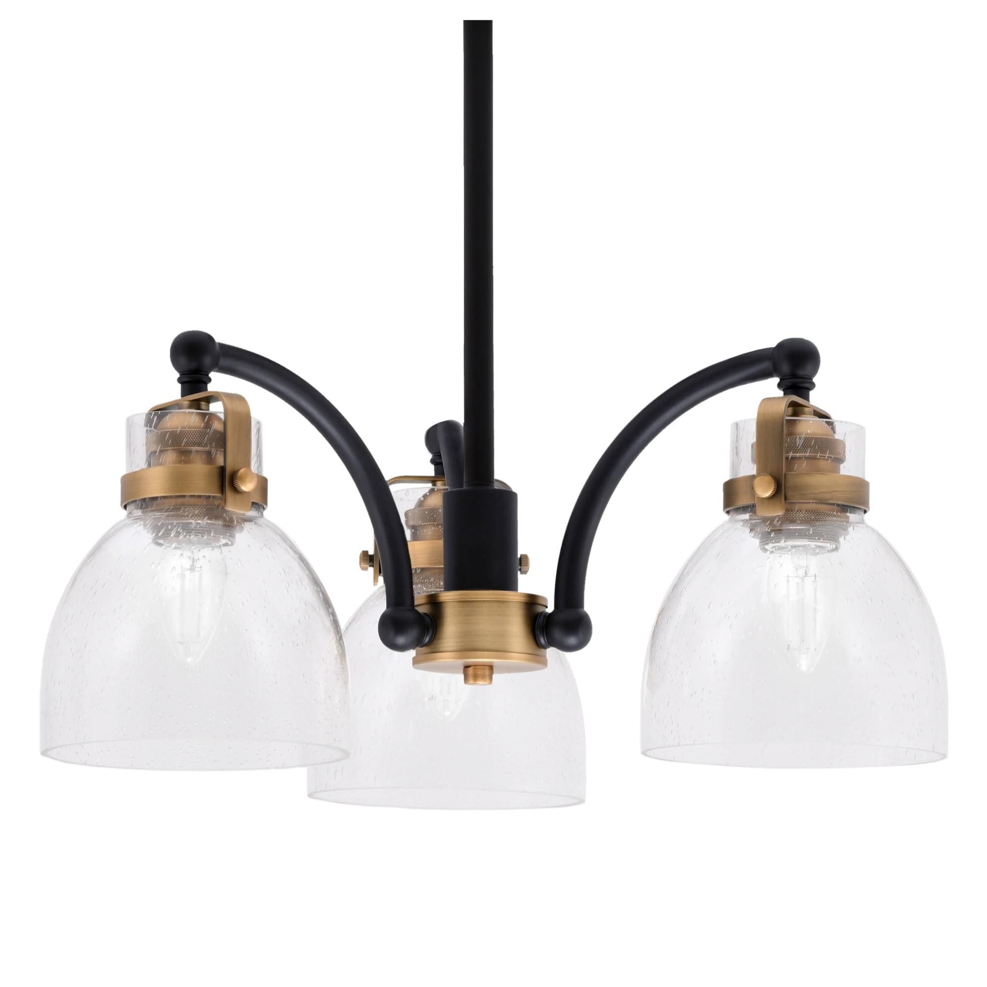 Easton Downlight, 3 Light, Chandelier Shown In Matte Black & Brass Finish With 6&quot; Clear Bubble Glass
