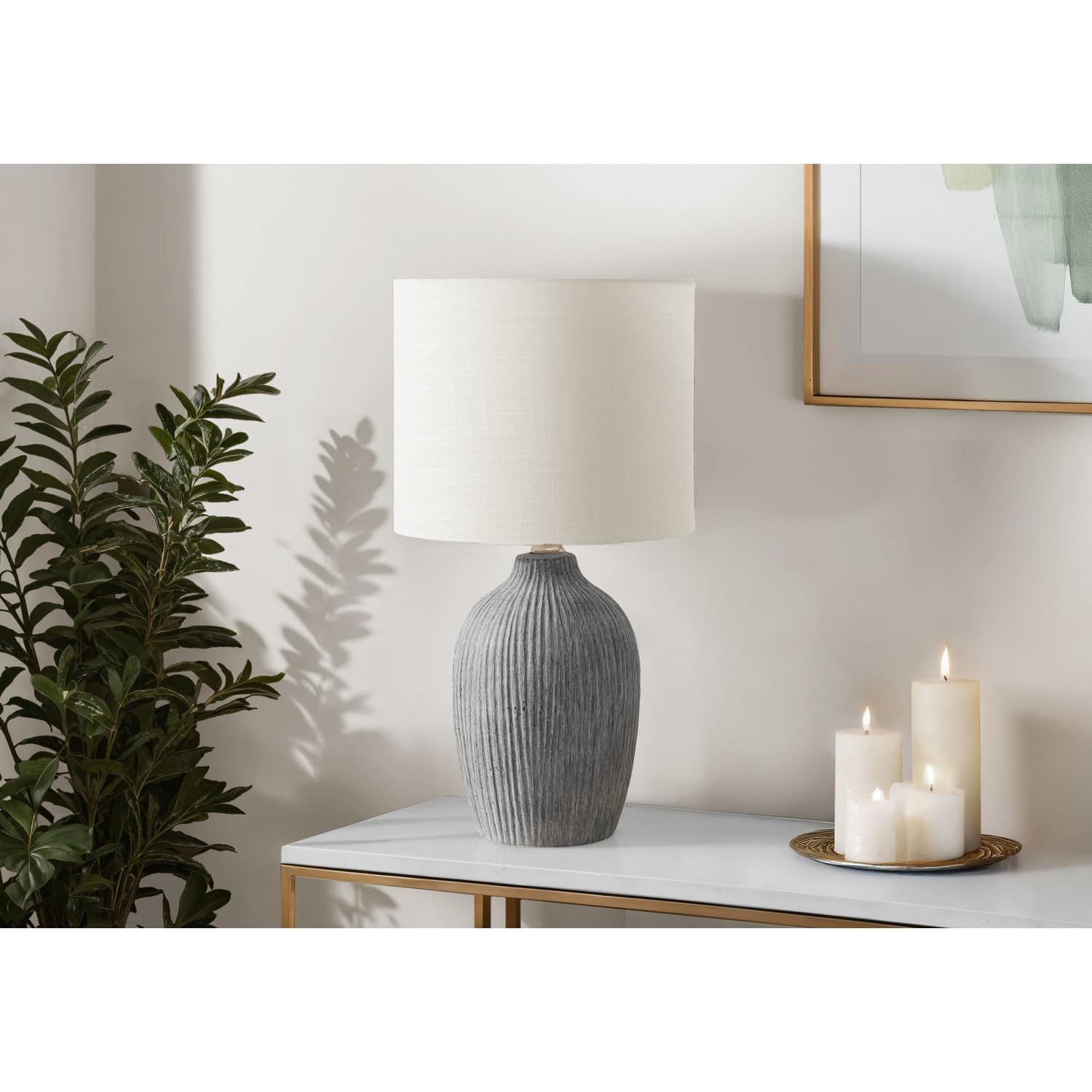Monarch Specialties Table Lamp I 9785, 18inH, Gray Ceramic, Ivory Shade, Contemporary Design