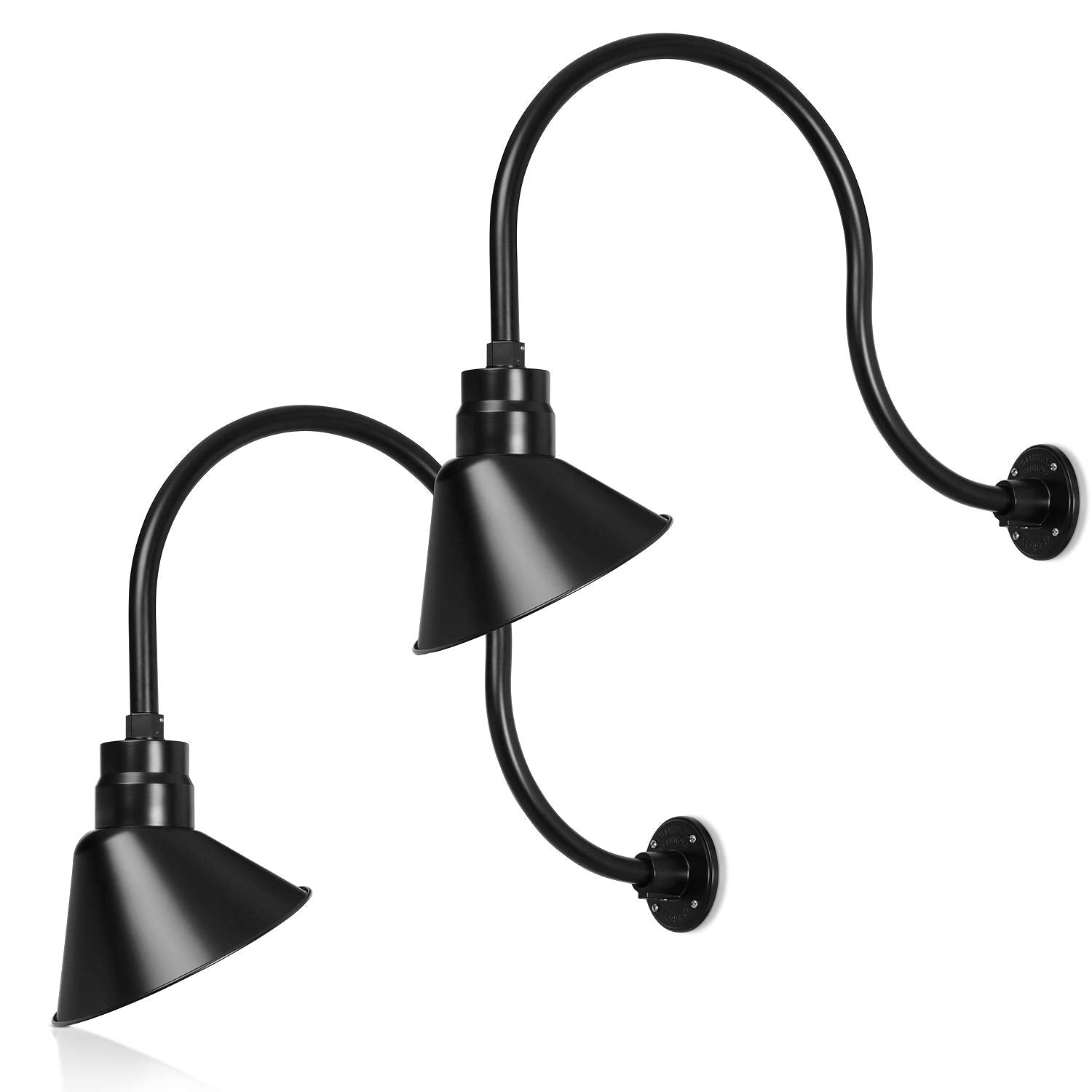 10in. Satin Black Angle Shade Gooseneck Sign Light Fixture With 24in. Long Extension Arm - Wall Sconce Farmhouse, Antique Style 