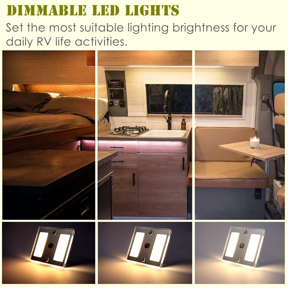 Acegoo Rv Led Ceiling Light 12V Acrylic Panel Light With Touch On/Off Dimming Switch For Camper Van Truck Trailer Cabin Interior Ceiling Under Cabinet Galley Lighting 2-Pack (Cool White, Small)