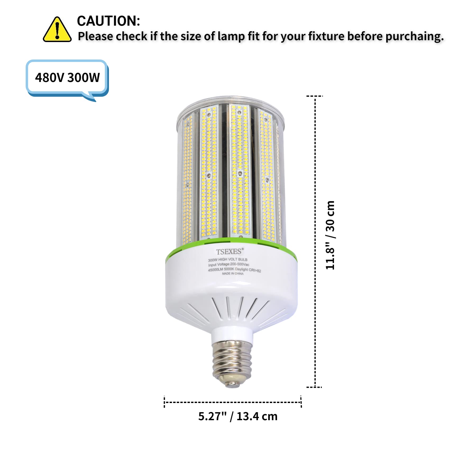 Tsexes 347V 480V Led Corn Cob Light Bulb,300W E39 Mogul Base 5000K Daylight,Replacement For 1000W Hid (Mh, Hps),High Bay Parking