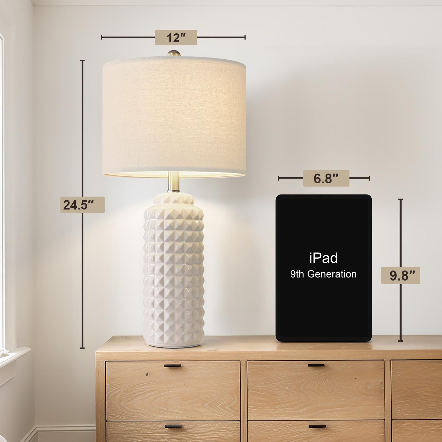 G-Safava 24.5&quot; White Ceramic Table Lamps - Set Of 2 Modern Bedside & Living Room Lighting