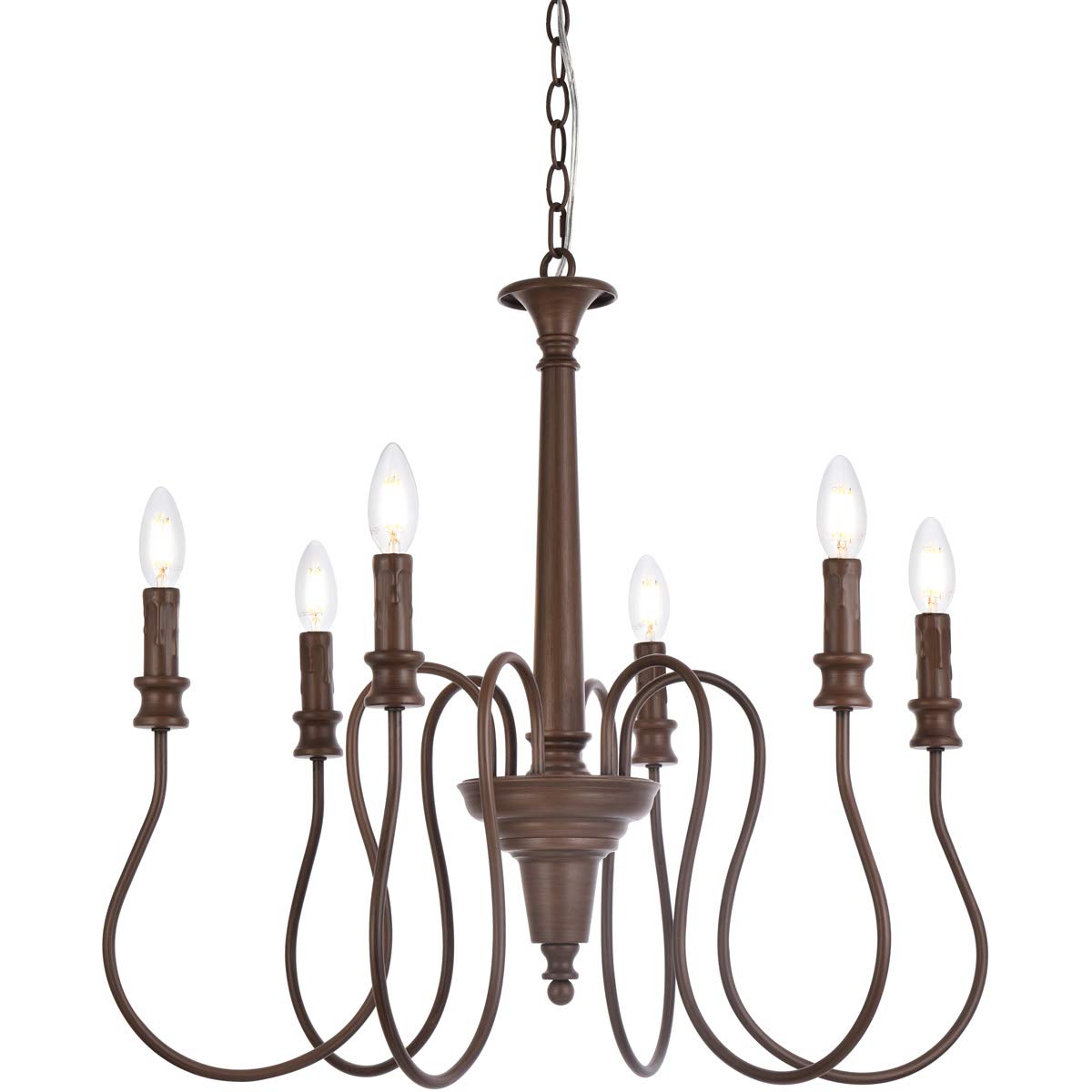 Elegant Lighting Living District Flynx 6 Lights Pendant in Weathered Oak