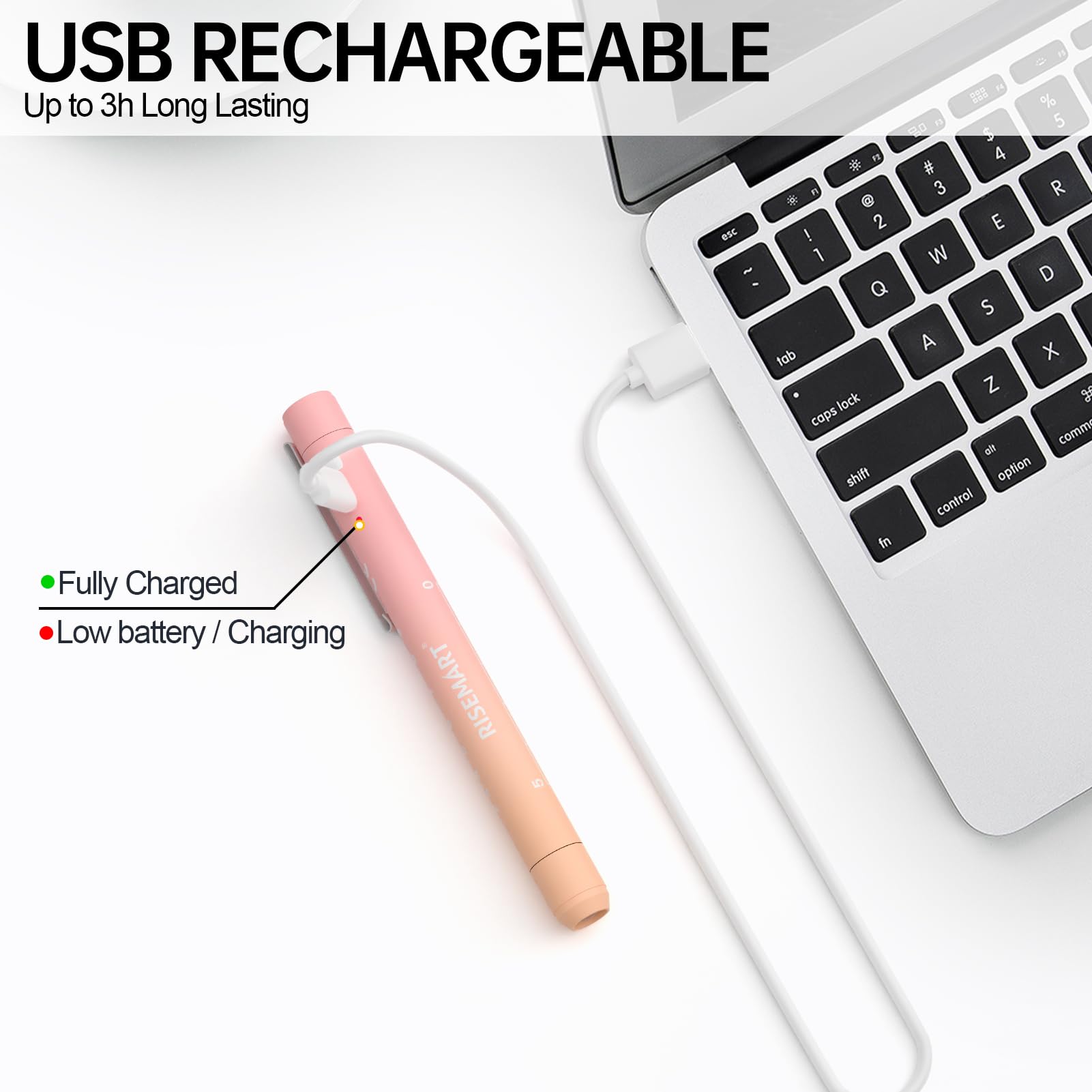 RISEMART Rechargeable Pen Light for Nurses - LED, USB Charging, Dual Light Modes, Aluminum, Orange Pink Gradient, Model LC-Z664-5-US