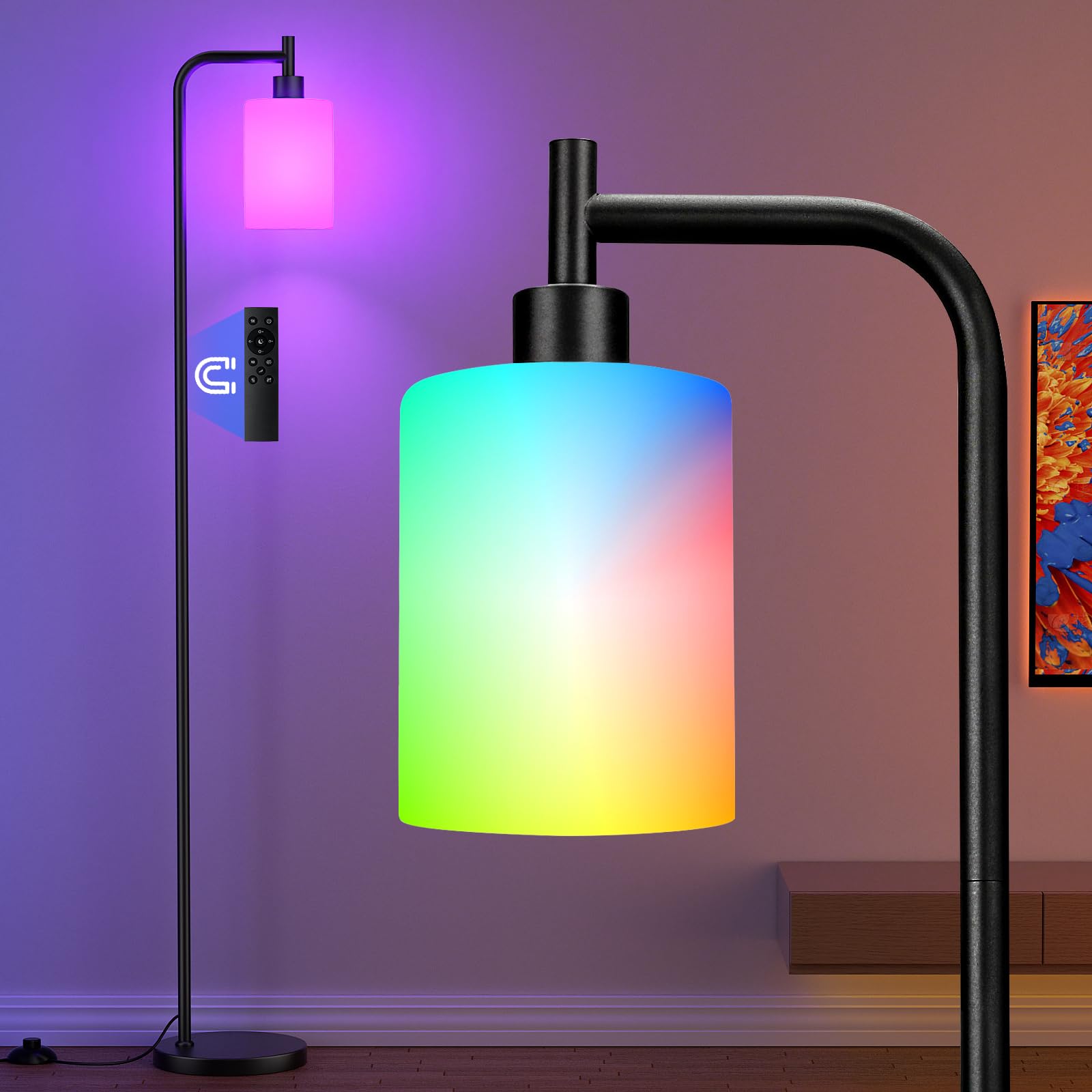 Ziisee Rgb Floor Lamps For Living Room, Dimmable Industrial Standing Lamp With Remote Control For Bedroom Office Corner, 3 Color