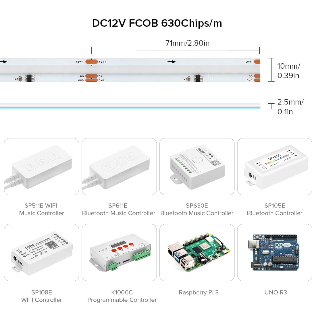 BTF-LIGHTING RGB COB LED Strip 16.4FT 630LED/m White PCB DC12V Flexible High Density Dream Color for Indoor Decor