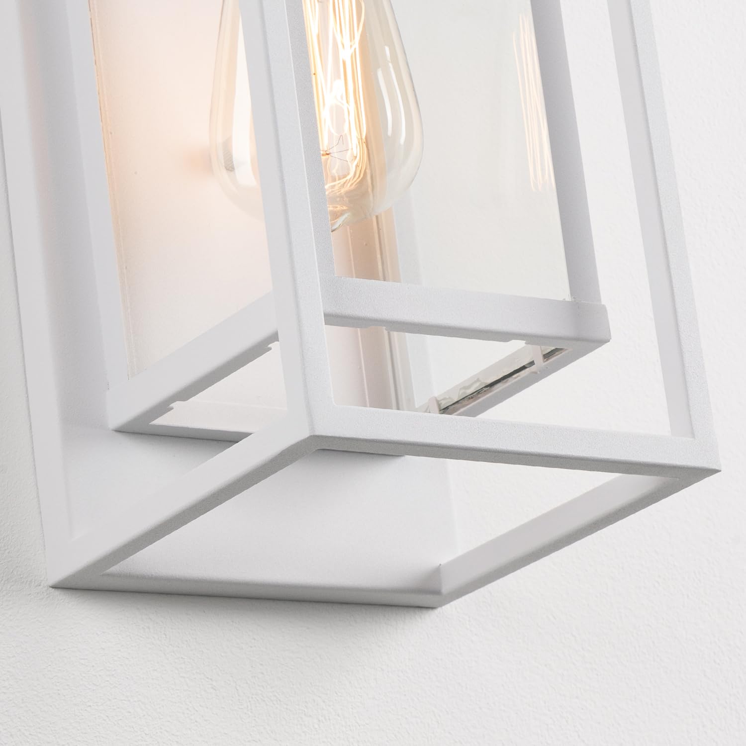 mirrea Outdoor Wall Sconce 1 Light Rectangular Metal Frame Clear Glass Shade 14-inch Matte White Model BH009 Pack of 2