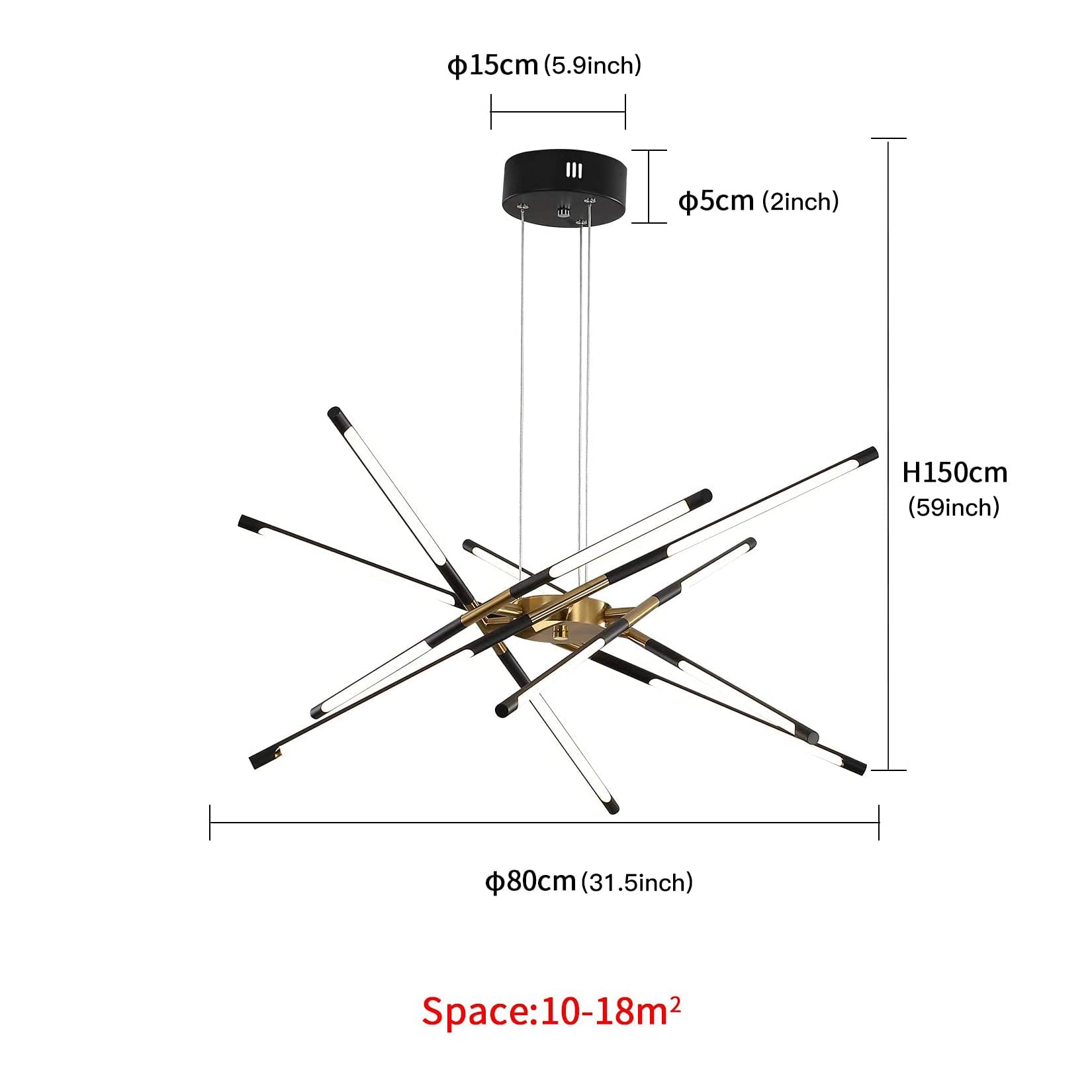 Black And Gold Chandelier,Modern Sputnik Chandelier Led Chandeliers Ceiling Light Easy To Install Pendant Lights New Art Hanging