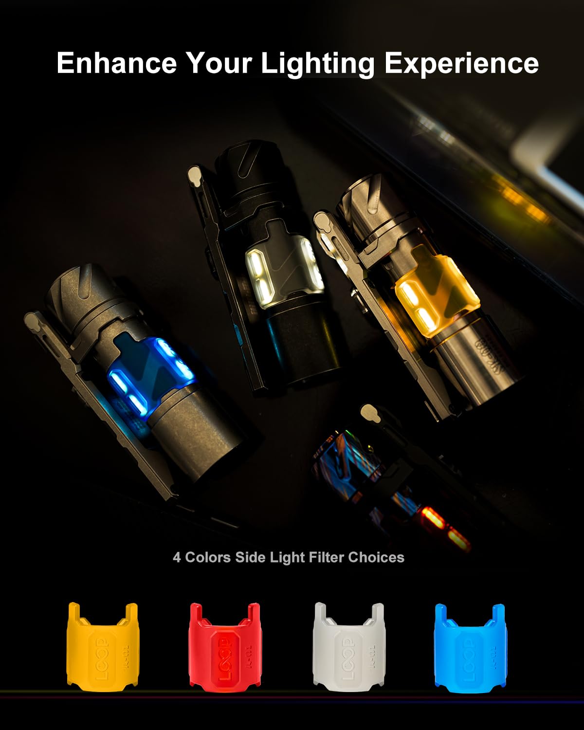 LOOP GEAR SK03 LED Flashlights High Lumens Battery Powered, Mini EDC Rechargeable Pocket Flashlight with Side Light and 4 Color