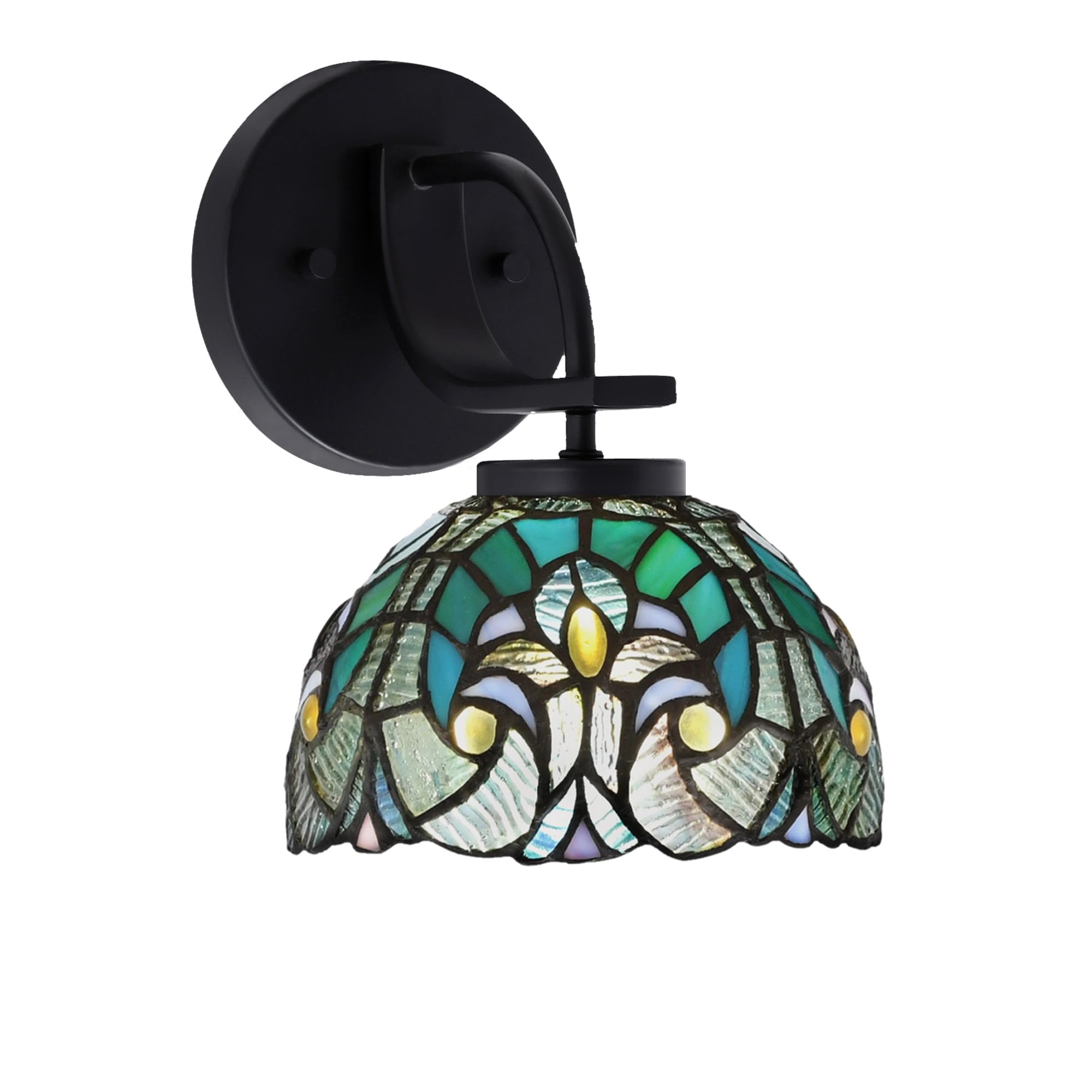 Cavella 1 Light Wall Sconce Shown In Matte Black Finish With 7" Turquoise Cypress Art Glass