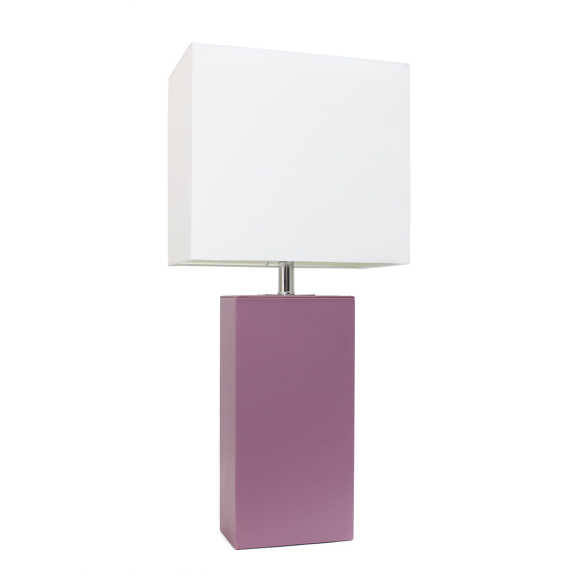 Elegant Designs Lt1025-Prp Modern Leather Table Lamp With White Fabric Shade, Purple (Pack Of 1)