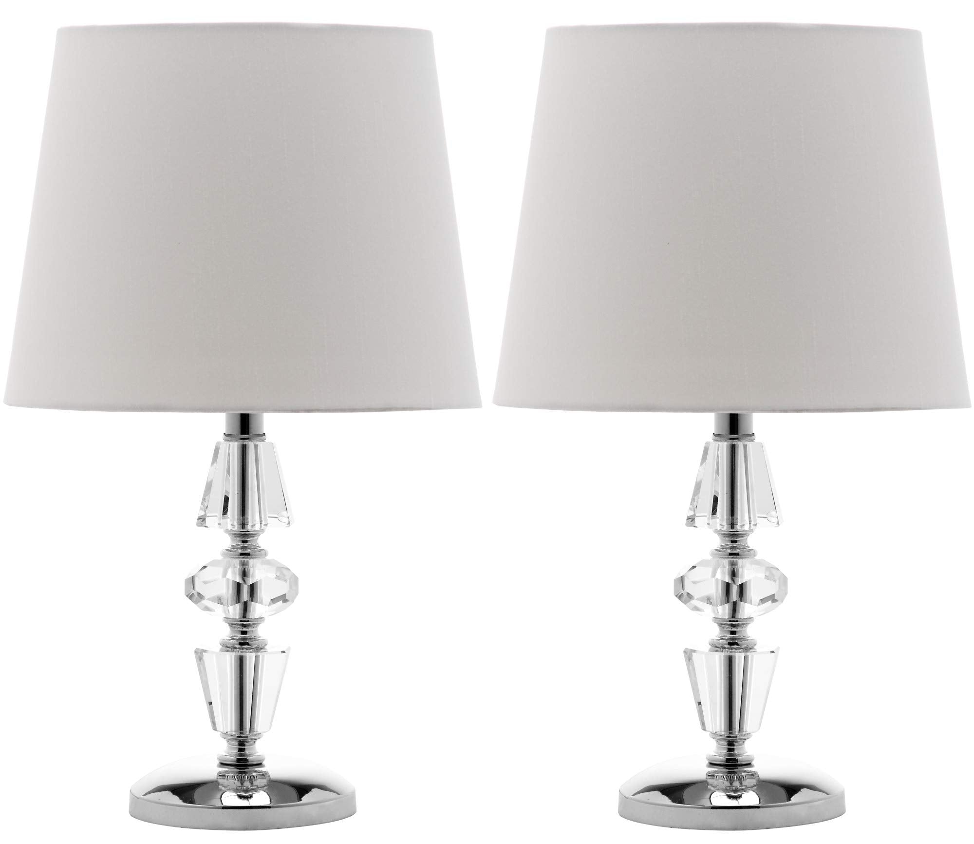 Safavieh Table Lamp Set of 2, Modern Crystal with Off-White Shade, 9in x 9in x 16in, Clear/White, Model LIT4127C-SET