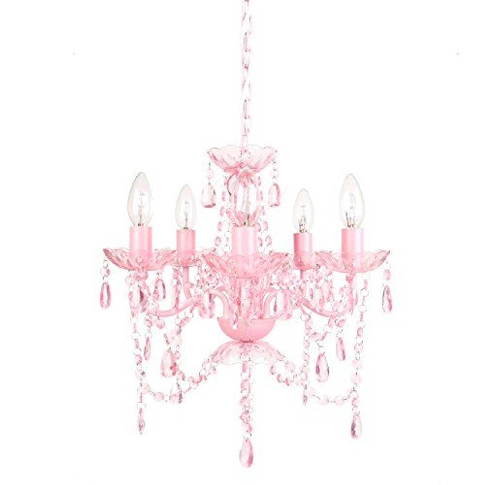 Tadpoles 5-Bulb Vintage Chandelier, Pink Sapphire, 20" x 18" x 17", Hardwired, Acrylic & Glass Beads, Model CCH5PL