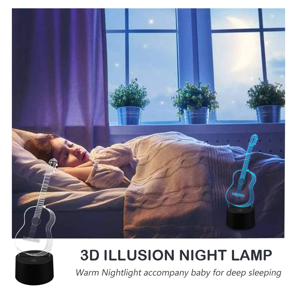 AZIMOM 3D Guitar Illusion Lamp Night Light, 16 Colors, Smart Touch Remote, Acrylic, Multicolor, Model 1, Home Decoration for Kids and mature-themeds