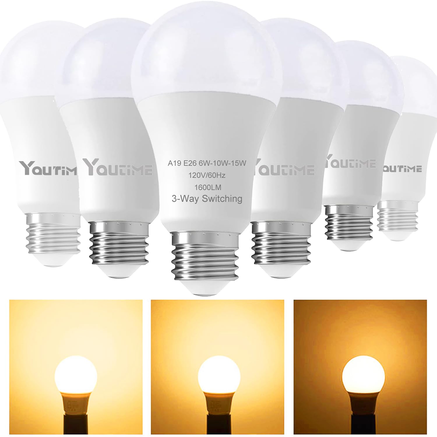 Youtime 3 Way Light Bulbs 30 70 100 Watt Equivalent Soft White, Led A19 6/10/15W Energy Saving Three Way Light Bulbs Perfect For