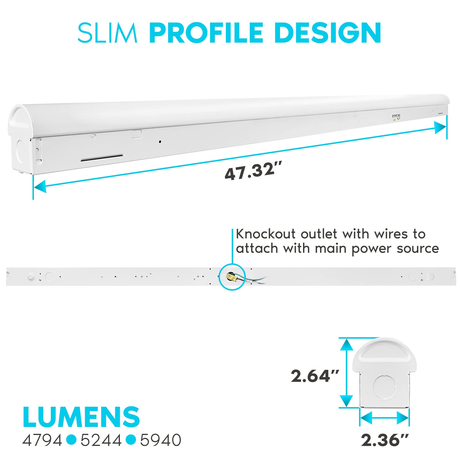 Luxrite 4Ft Slim Led Shop Light, 34W/38W/45W Adjustable, Up To 5940 Lumens, 3 Color Selectable 3500K-5000K, Linear Strip Light F