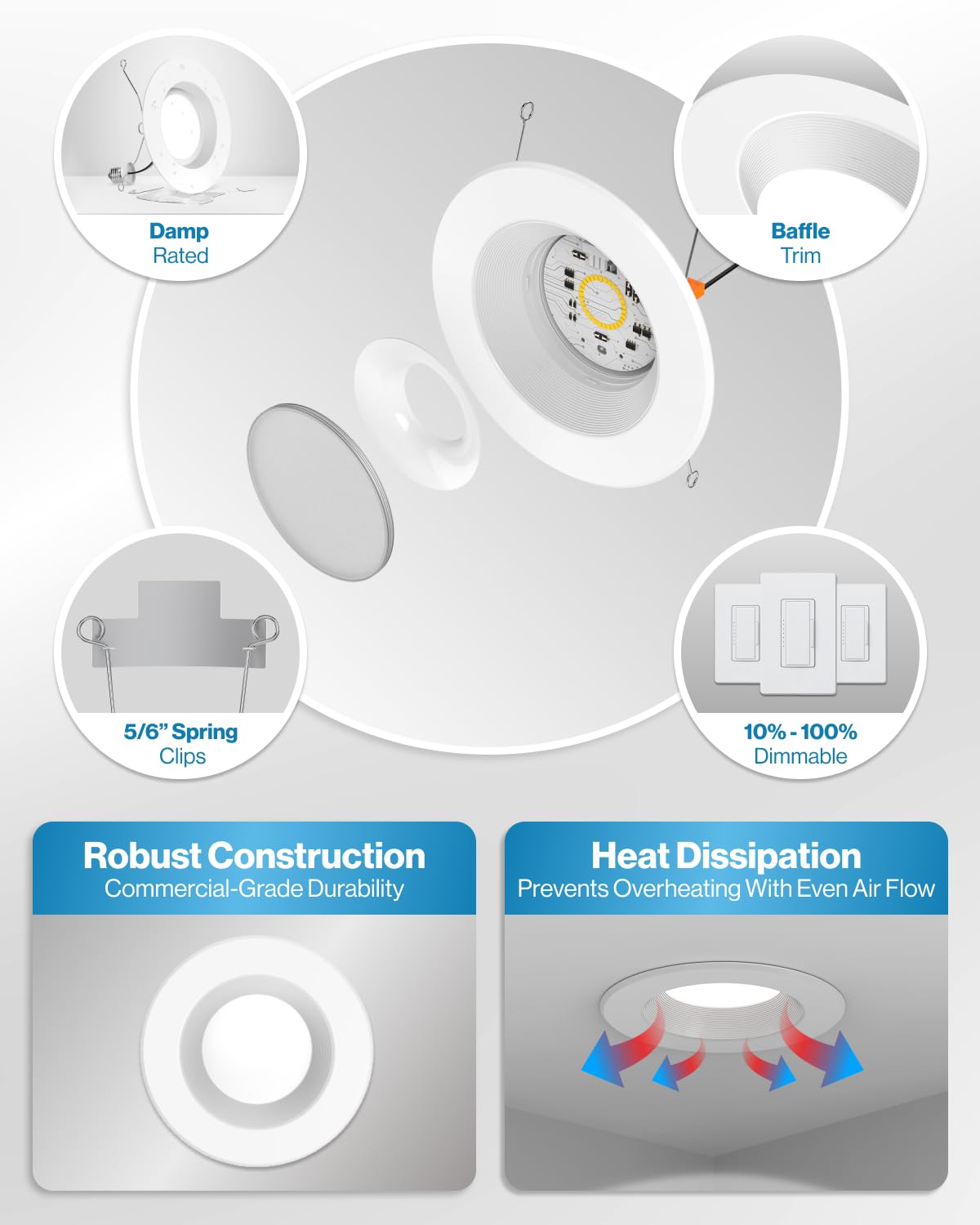 Sunco Lighting 16 Pack 5/6 Inch Led Can Lights Retrofit Recessed Lighting, Baffle Trim, Dimmable, 6000K Daylight Deluxe, 13W=75W, 965 Lm, Damp Rated, Replacement Conversion Kit - Ul