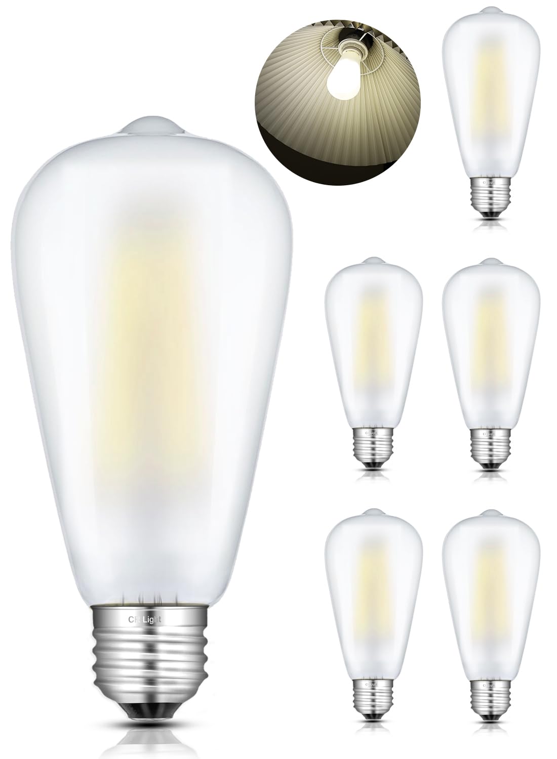 CRLight Dimmable LED Edison Bulbs, 8W 4200K Daylight LED Filament, Frosted Glass, E26 ST64 Vintage Light, 80W Incandescent Equiv
