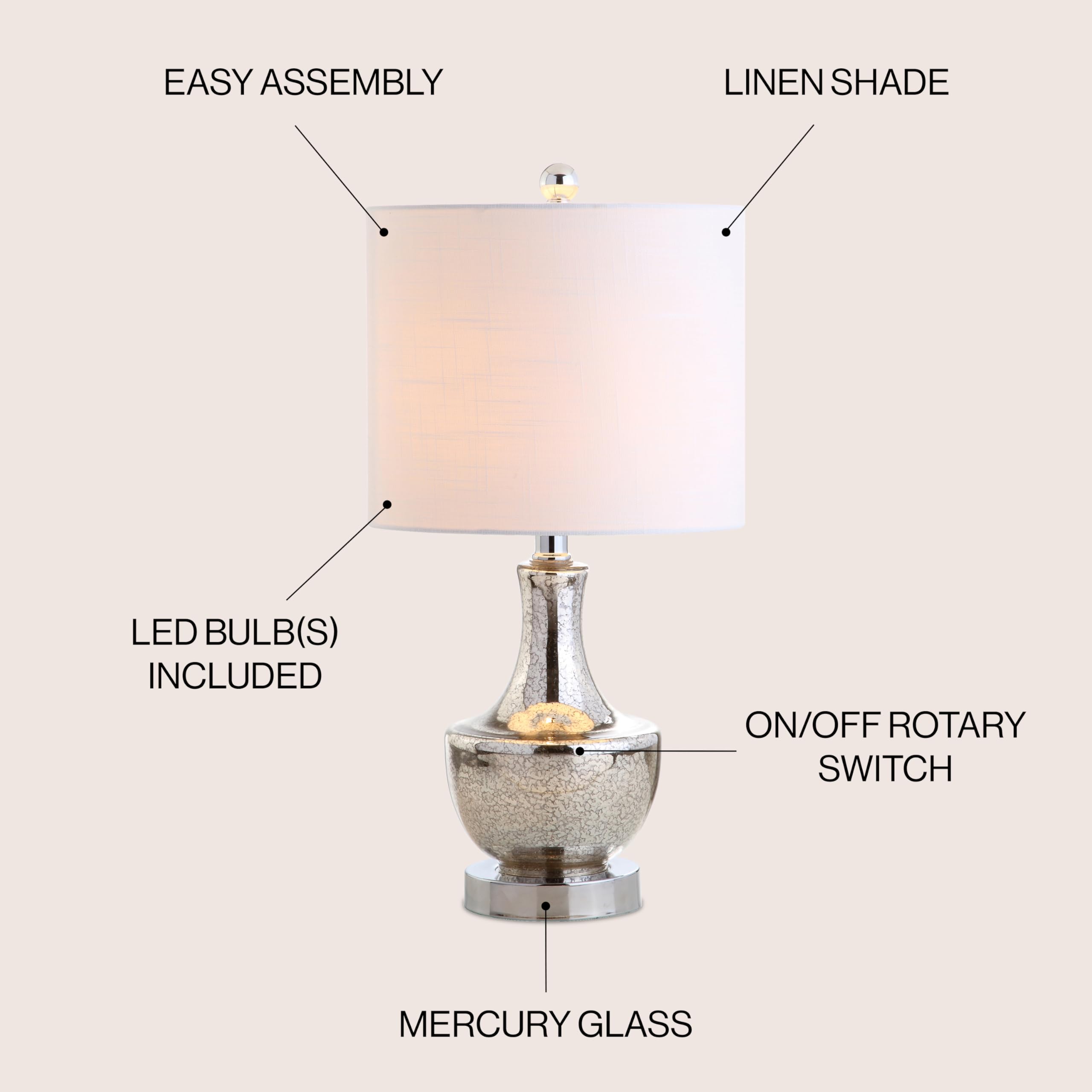 JONATHAN Y Colette 20in Mini Glass LED Table Lamp, Silver, Model JYL1029B, Transitional Design for Office, Living Room, Bedroom