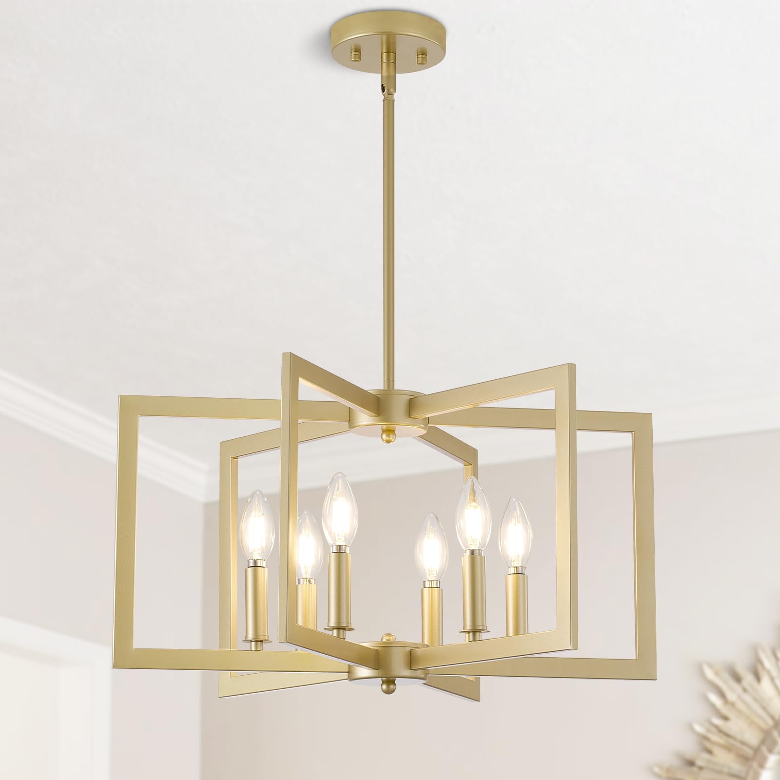 MIAYBPH Dining Room Light Fixture, 6-Light Gold Chandelier Modern Metal Industrial Chandelier Lighting for Farmhouse Living Room
