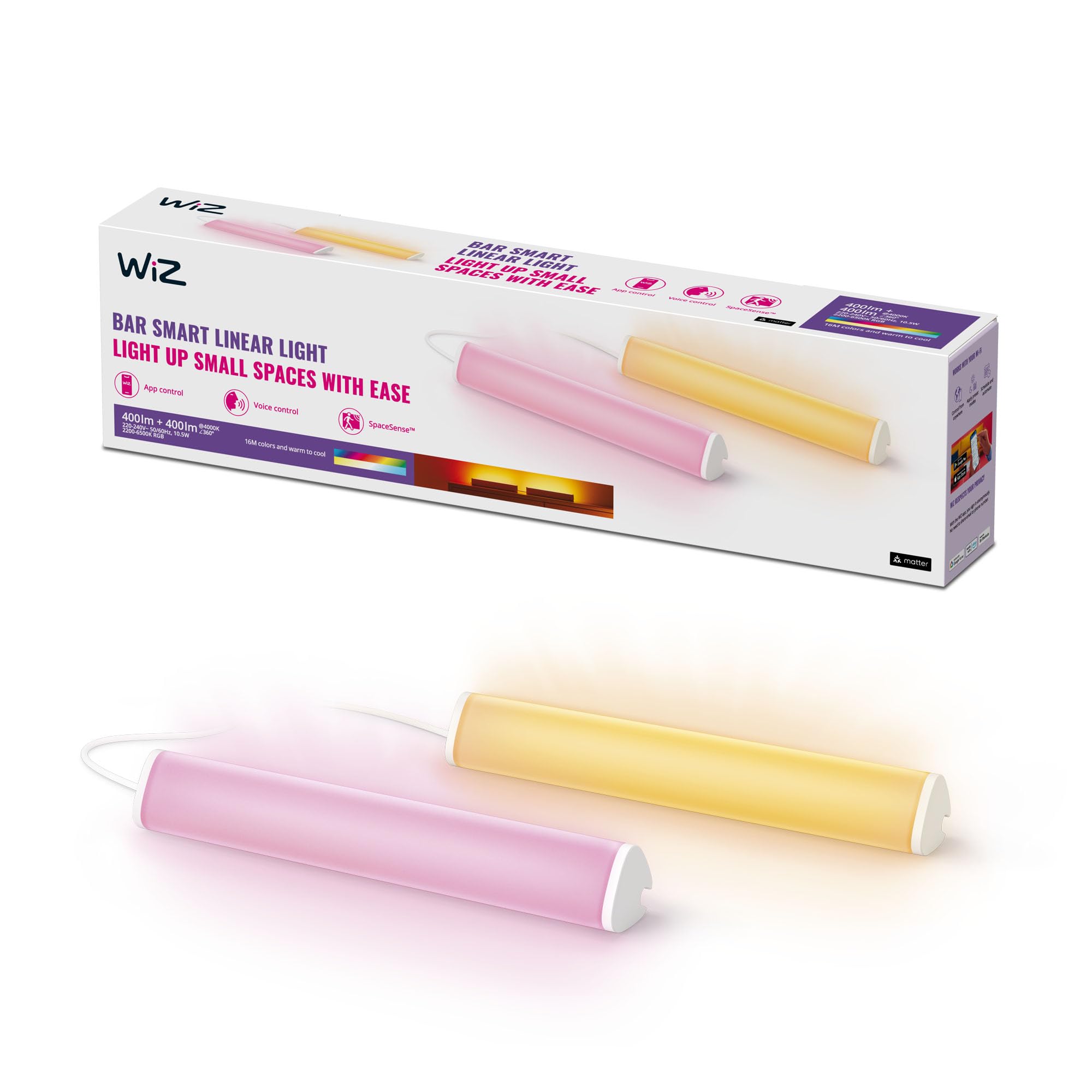 WiZ Connected Portable LED Light Bar, 1 Pack, Flowing Multicolor LED Color-Changing Light Bar For Your Smart Home, Compatible wi