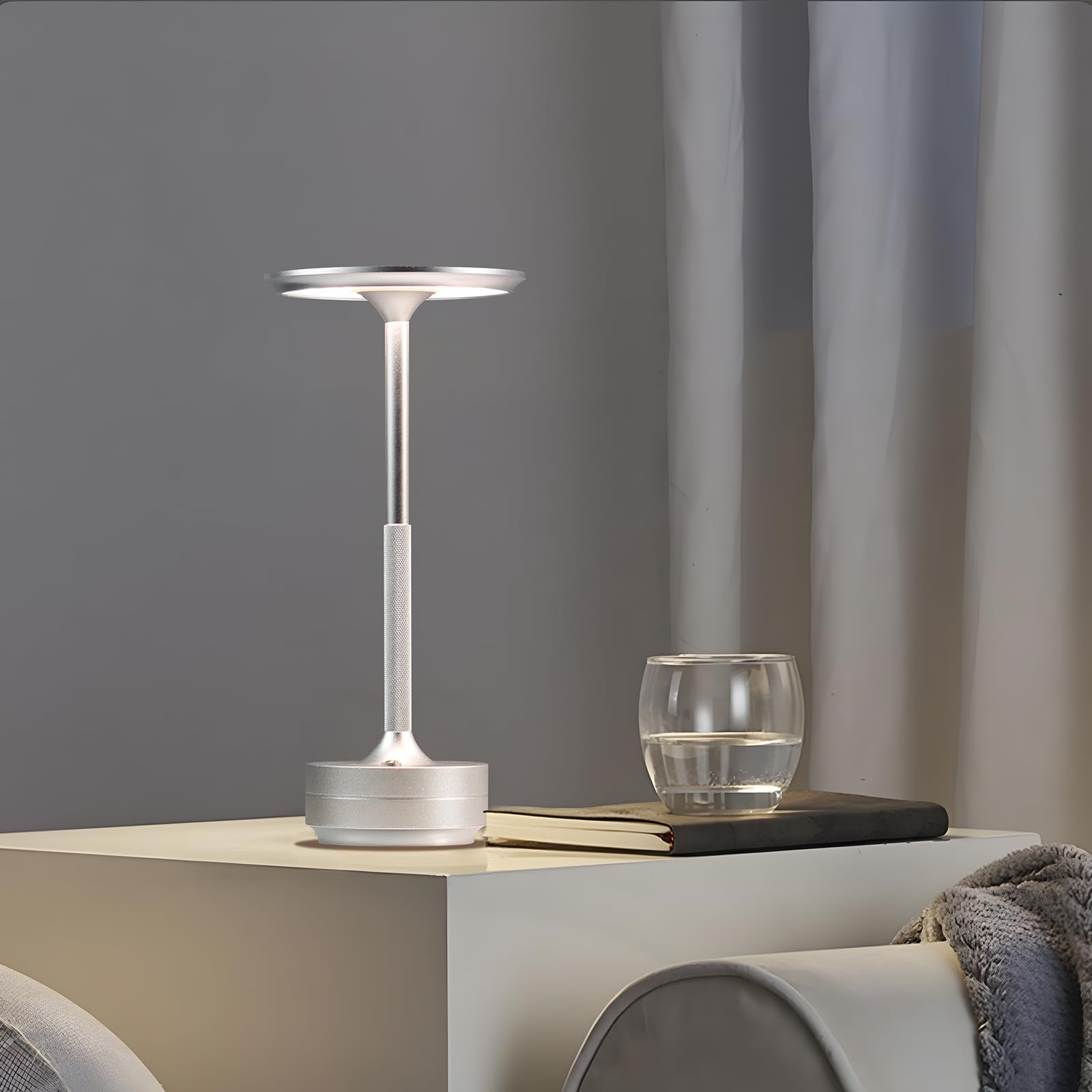 KROPTIB Cordless Table Lamp LED Rechargeable 3 Color Dimming 5000mAh Waterproof Silver Model ttl-fd-si-1
