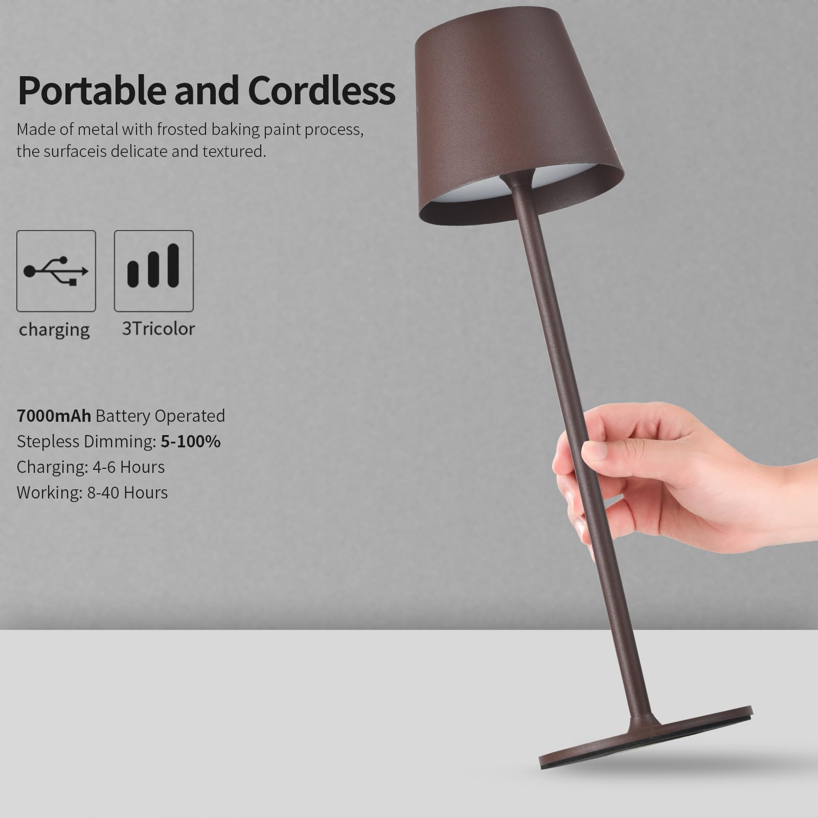 BGFHome Cordless LED Desk Lamp, 5000mAh Rechargeable, Touch Night Light, Brown, 2-Pack for Restaurant, Bedroom, Outdoor Use
