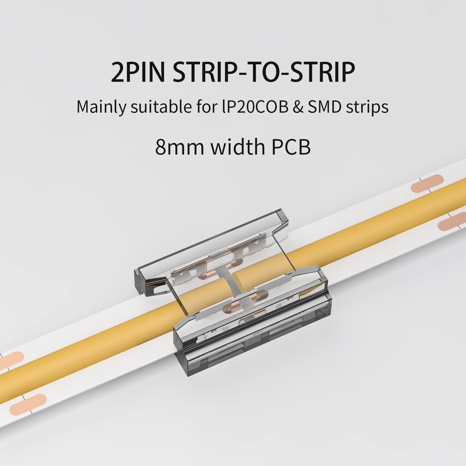 Visdoll Cob Led Light Strip Connectors 20Pcs, 8Mm 2Pin Strip To Strip Led Tape Light Connectors,Transparent Solderless No Dark A