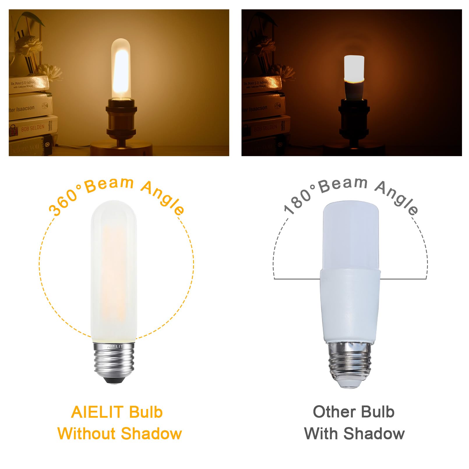 AIELIT LED Light Bulb T30 2W Dimmable Warm White 2700K 200 LM E26 Base 4-Pack Frosted Glass