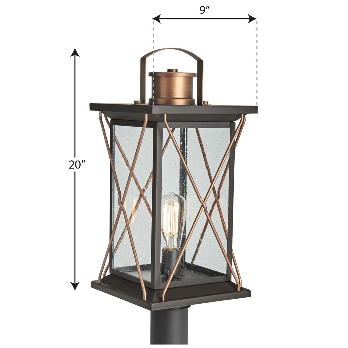 Progress Lighting Barlowe Outdoor Post Lantern Light, 1-Light, Clear Seeded Glass, Antique Bronze, 20inx9inx9in, Model P540068-020