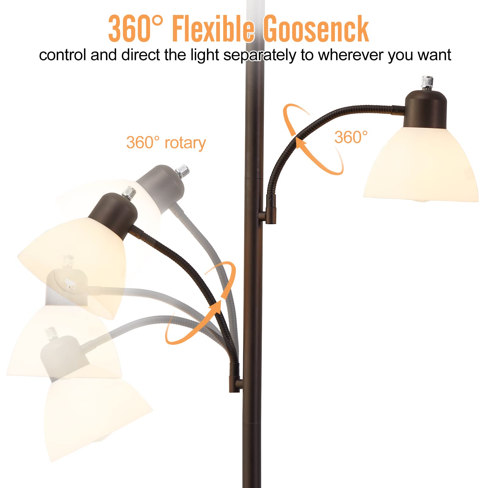 Luvkczc Floor Lamps For Living Room, 72'' Tall Standing Lamp, Torchiere Lamp With 2 Reading Lamps, Industrial Bright Floor Lamp