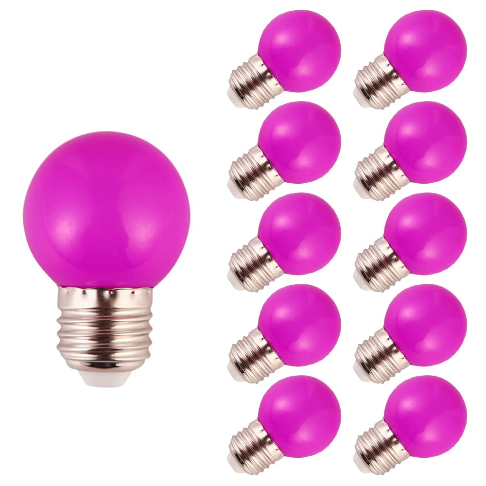 Dark Purple Pink Light Bulbs 1 Watt Low Lumen Led Night Light Bulb 10 Watt Equivalent E26/E27 Medium Base Mood Lighting For Wedding Party Bar Holiday Festival Halloween Christmas Room Decor 10Pack