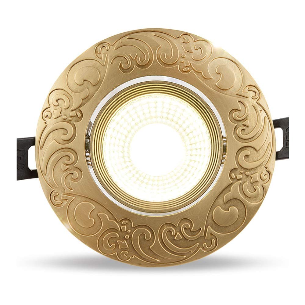 OZZKI Recessed 3w5w7w9w Retro Super Bright Dimmable LED Downlight Light COB Ceiling Spotlight European Aluminum Brass Ceiling Re