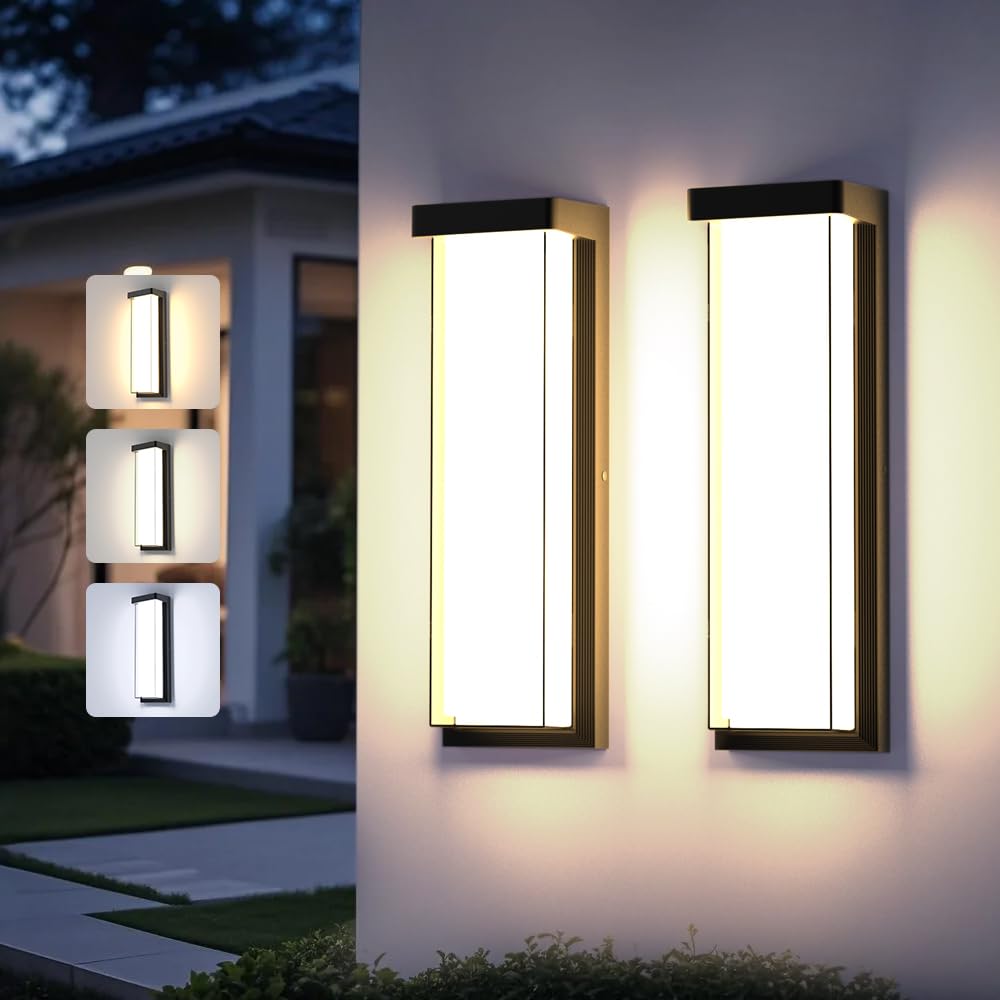 Cylutaes 2Pack LED Outdoor Wall Lights Dimmable 3000K/4500K/6000K 16 IP65 Waterproof Black Exterior Wall Sconce Light Fixture for Porch Garage Entrance Patio Garden (2Pack)