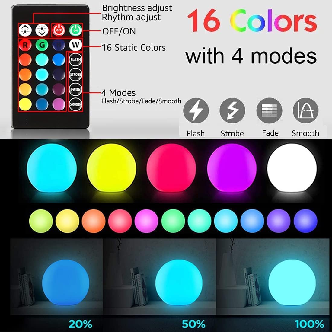COPU LED Ball Light - 6-Inch Rechargeable Glowing Orb Lamp, Dimmable Mood Light, Waterproof, Blue for Desk, Bedroom, Bathroom, Patio