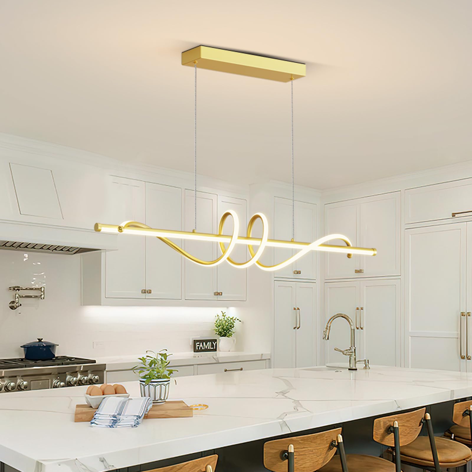 Zihoi Modern Pendant Light Fixture, 39in Aluminum LED Chandelier, Dimmable 3000K-6000K, A-Gold, Model LX