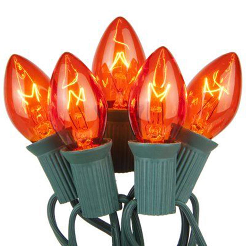 Romasaty C7 Orange Halloween Replacement Bulbs, 25 Count, Glass, C7/E12 Base, 5 Watt