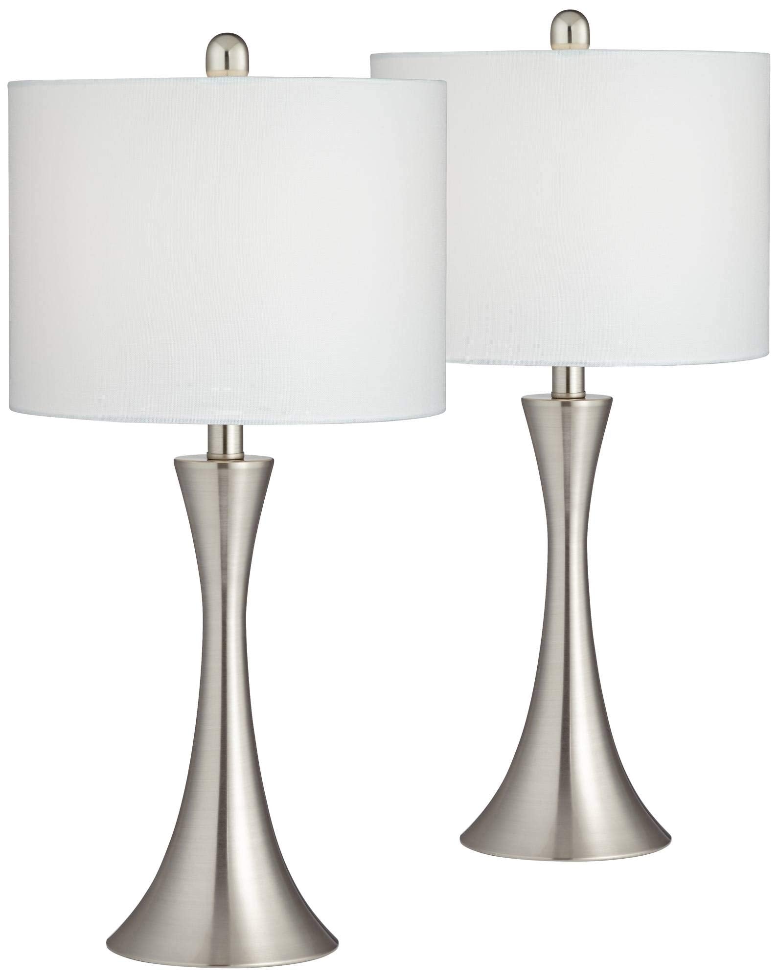 360 Lighting Gerson Modern Table Lamps Set of 2 with Dimmers 24in Tall Brushed Nickel White Drum Shade Model 79G40