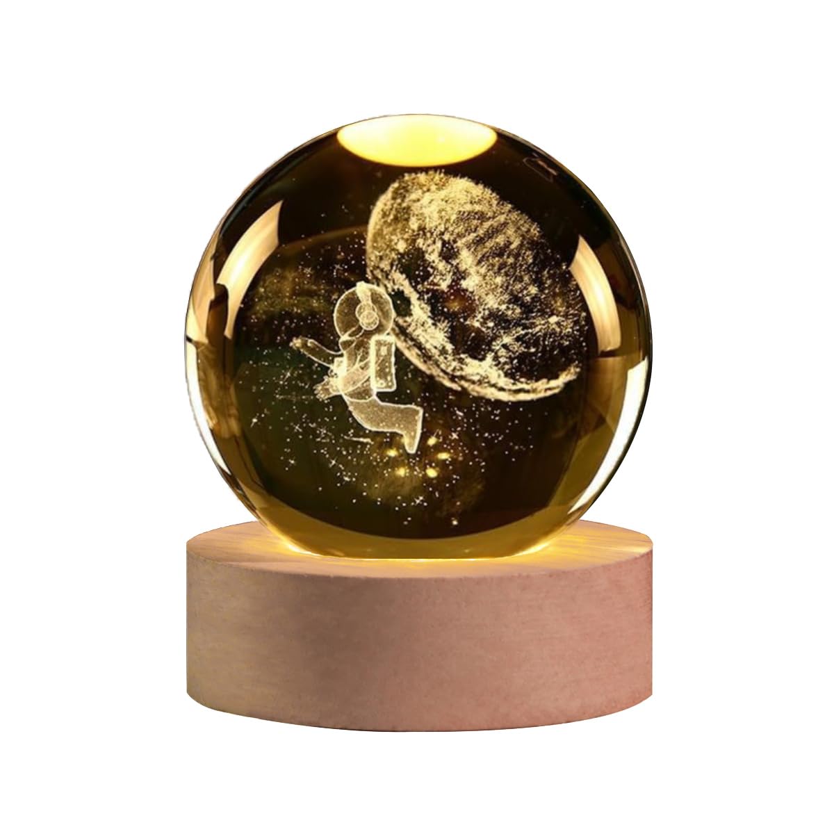 Space Astronaut 3D Crystal Ball with LED Light Stand, Universe Galaxy Glass Sphere Lamp, Decorative Glass Ball Paperweight Gift(