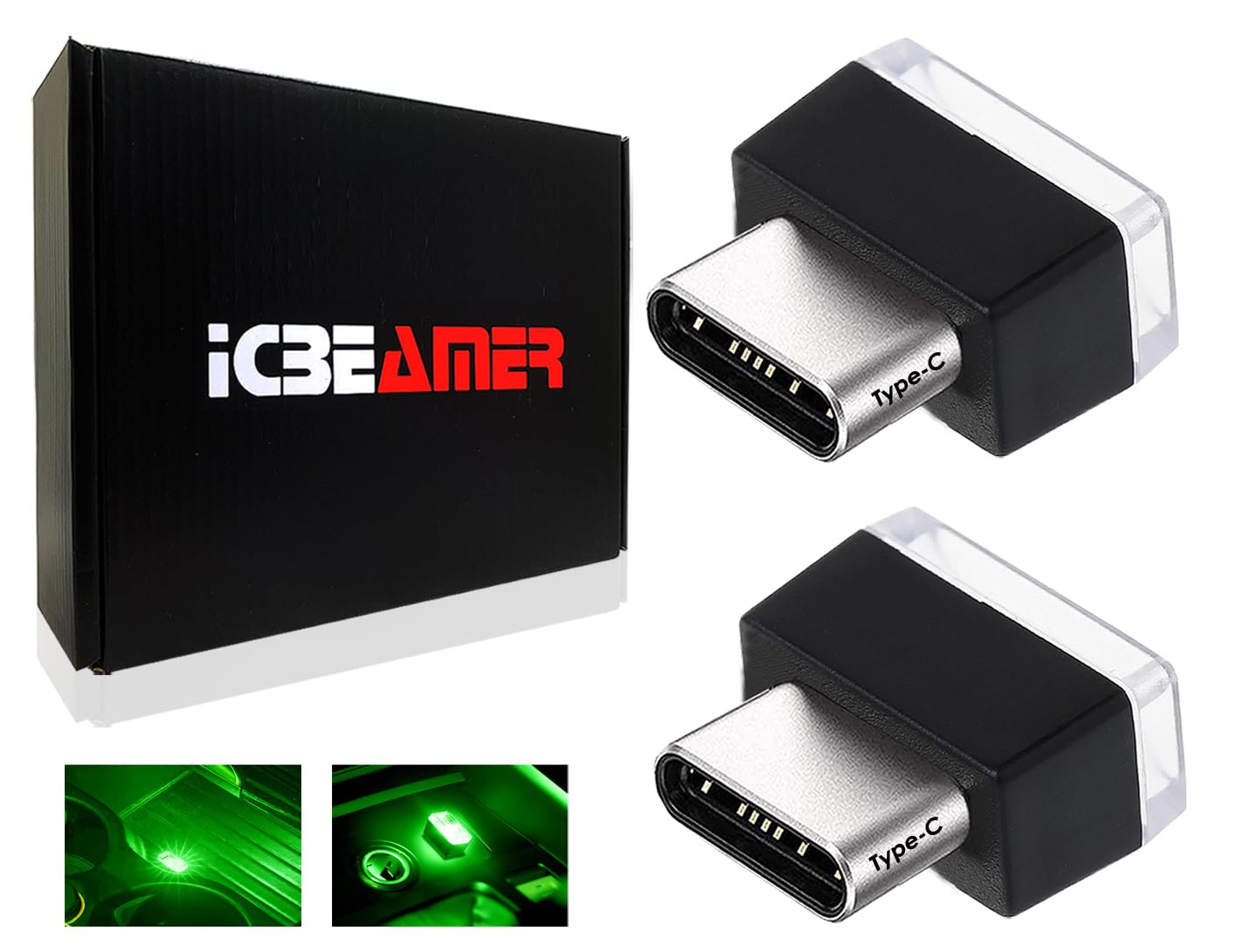 Icbeamer Type C Adapters Atmosphere Light, [Color: Green] | Universal Plug-In Miniature Night Light | Led Usb For Car Interior A