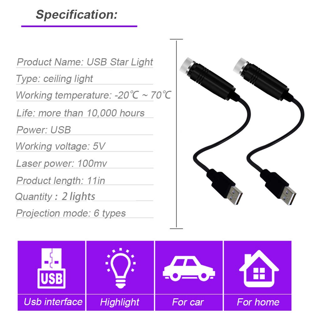 Usb Night Light, Bailongju Star Projector Night Light, Interior Car Lights, Bending Freely Portable Night Light Atmospheres Deco