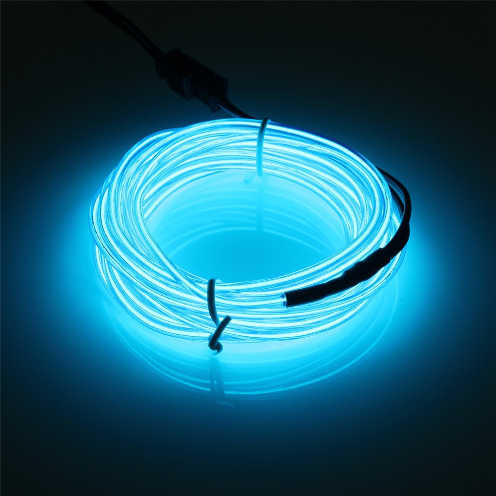 Jiguoor El Wire Battery Pack 16.4Ft / 5M Bright Neon Light Strip 360° Illumination Neon Tube Rope Lights For Diy, Festival, Party Decoration, Pub, Halloween, Chrismas (16.4Ft / 5M, Blue)