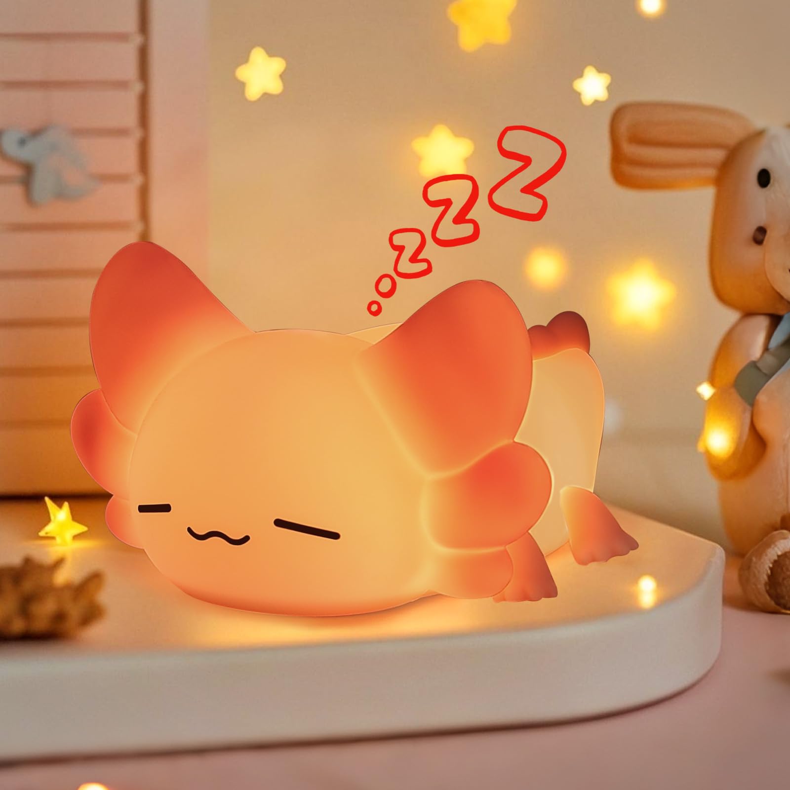 ZKLiLi Night Light for Kids Cute Axolotl Lamp,16 Colors+Tap+Silicone Night Light Gifts for Kids,USB Rechargeable Axolotl Night L