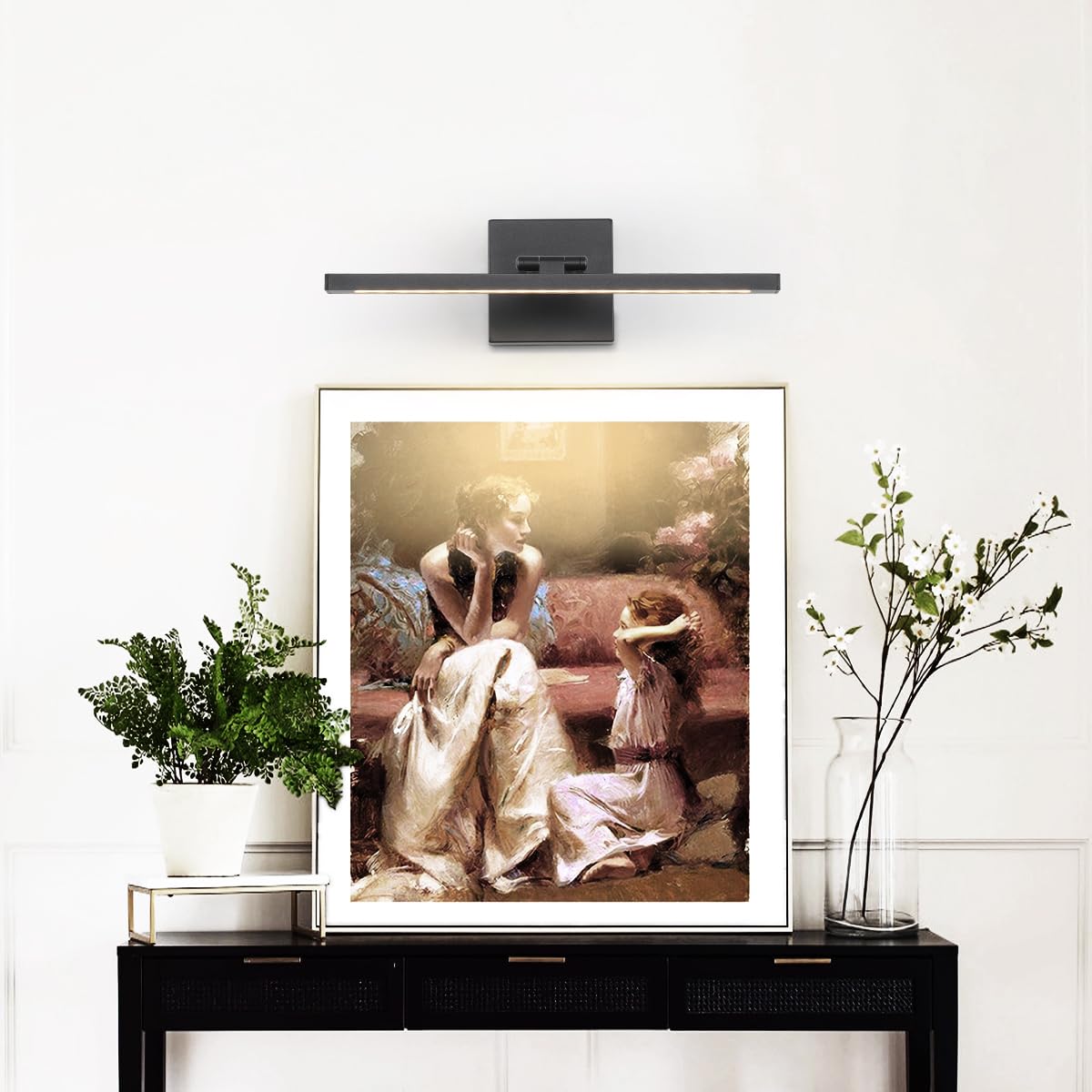 Keliden Hardwired Picture Light Black Led Dimmable Modern Picture Lights For Paintings 15.7 Inch Long Swing Arm Art Lights Warm White 3000K Display Lamp Gallery Photo Wall Light