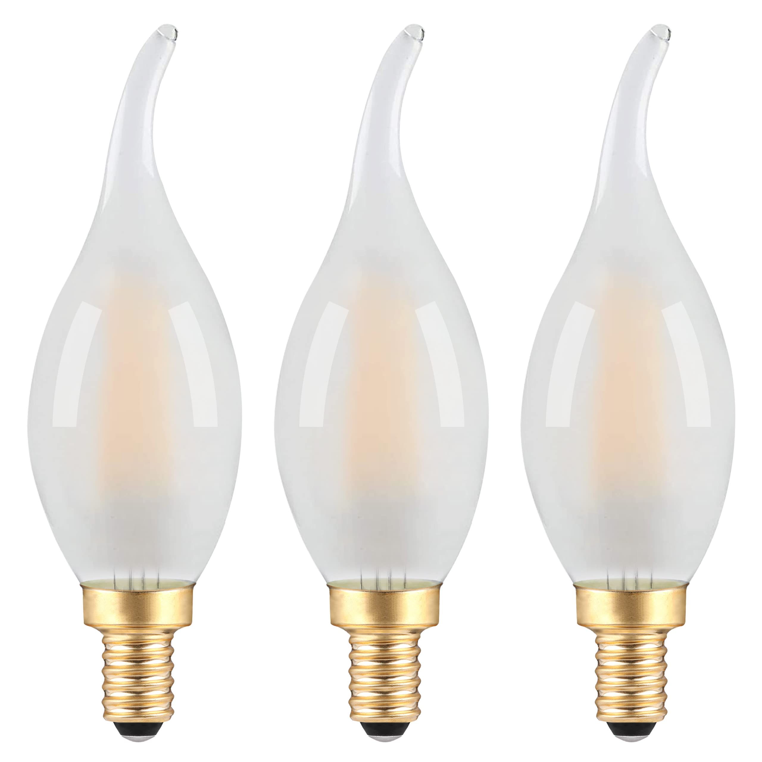 Frosted E12 Candelabra Bulb 25W Equivalent LED Chandelier Light Bulbs- 2W Dimmable E12 LED Bulb- 2700K Soft Warm- CA10 Flame Tip