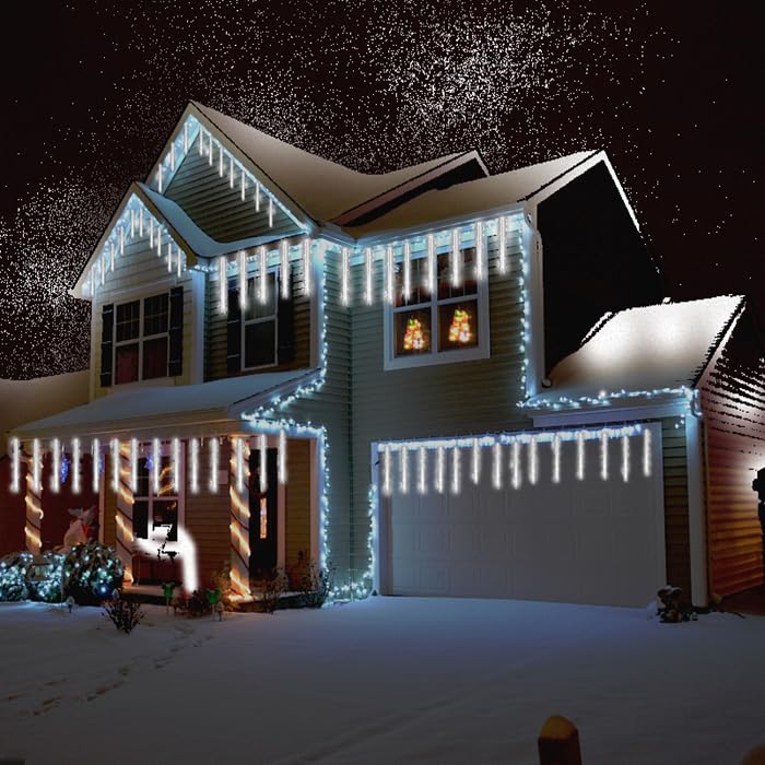 Kwaiffeo Meteor Shower Lights, 24 Tubes, White, Outdoor Christmas Decoration, UL Plug, 40CM Model