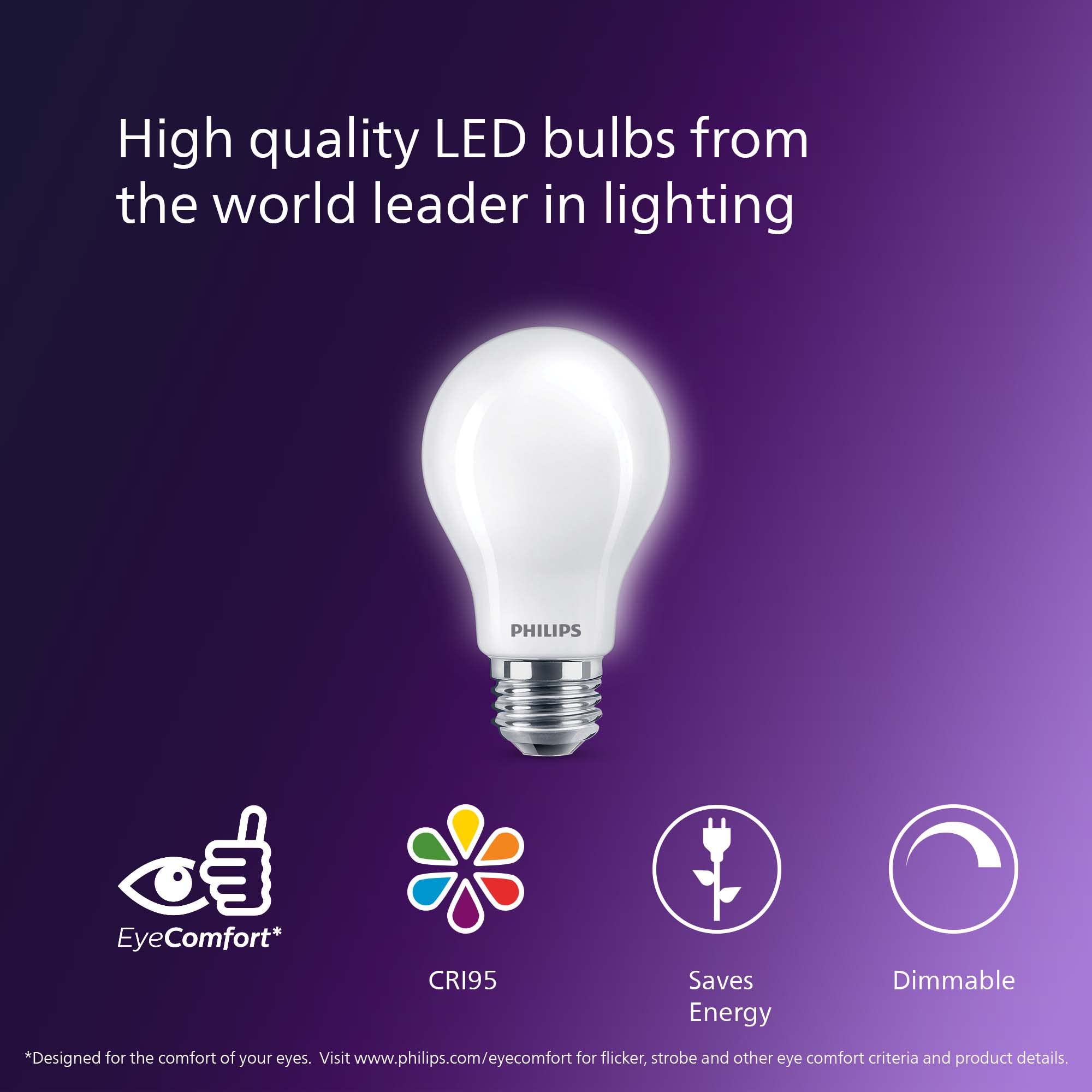 Philips LED Frosted A19 Dimmable Light Bulb, EyeComfort, 8W=60W, Soft White, 8 Count, Model 573436