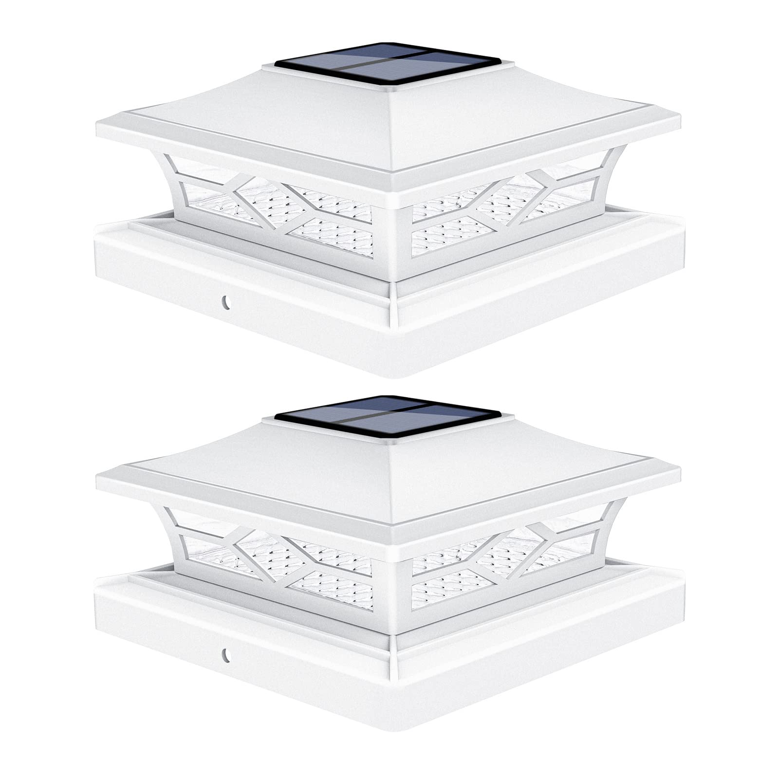 VOLISUN Solar Post Cap Lights: 2 - Pack Outdoor Deck Post Cap Lights White for Dock Fence Waterproof 2 Color Modes,4x4/6x6 Woode
