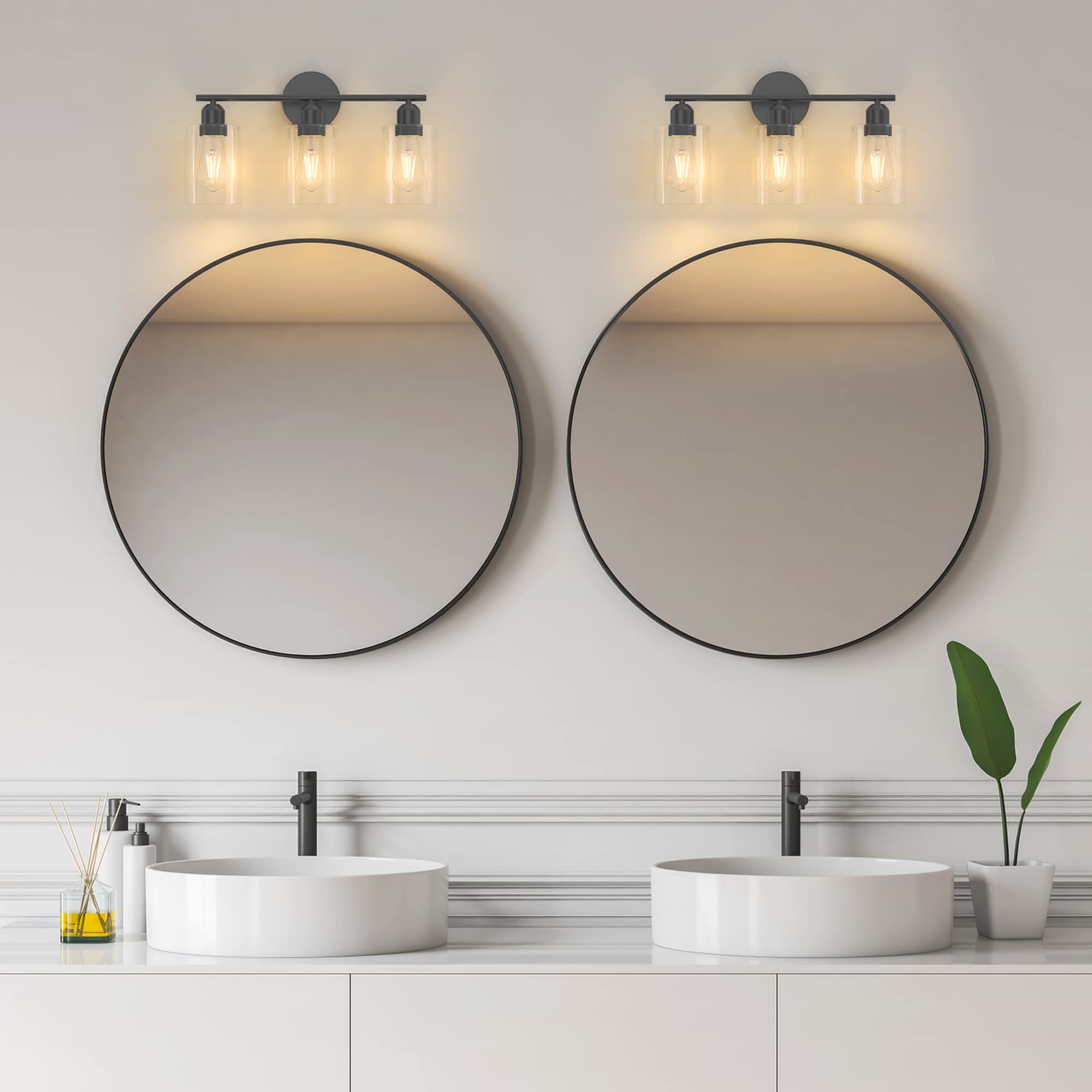 Espird Bathroom Vanity Light Fixtures Matte Black Bathroom Lighting Fixture, 3 Lights Bathroom Light Fixture Over Mirror, Modern