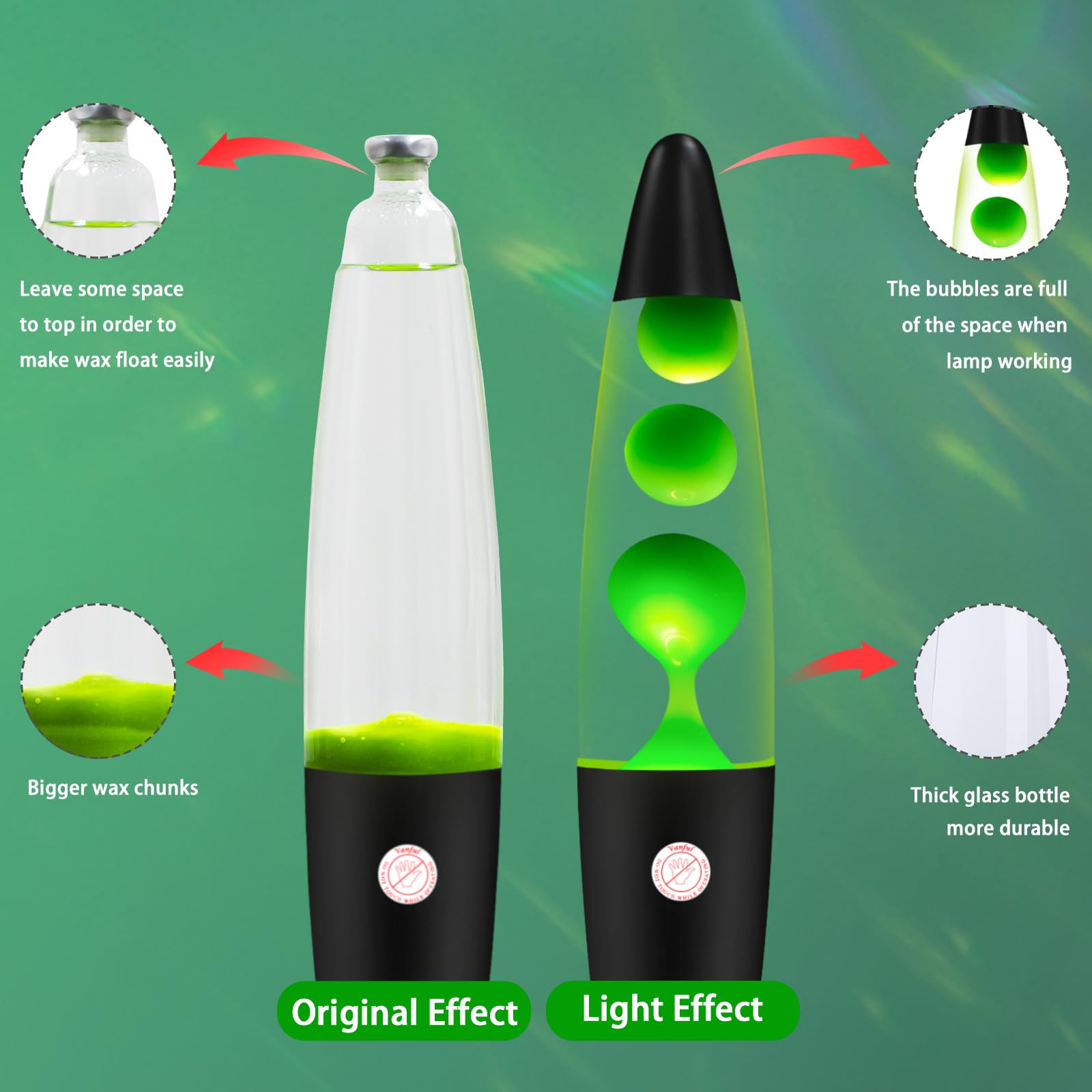 Vanful Green Magma Liquid Motion Lamp, 13in Aluminum Mood Light, Black Base, Glitter Decoration for Kids and mature-themeds
